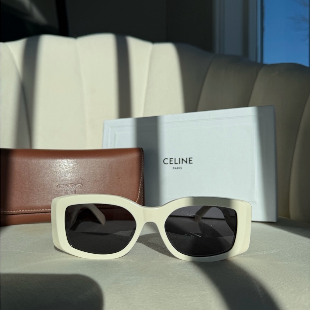 Celine Cream Rectangular Sunglasses with Black Le… - image 2